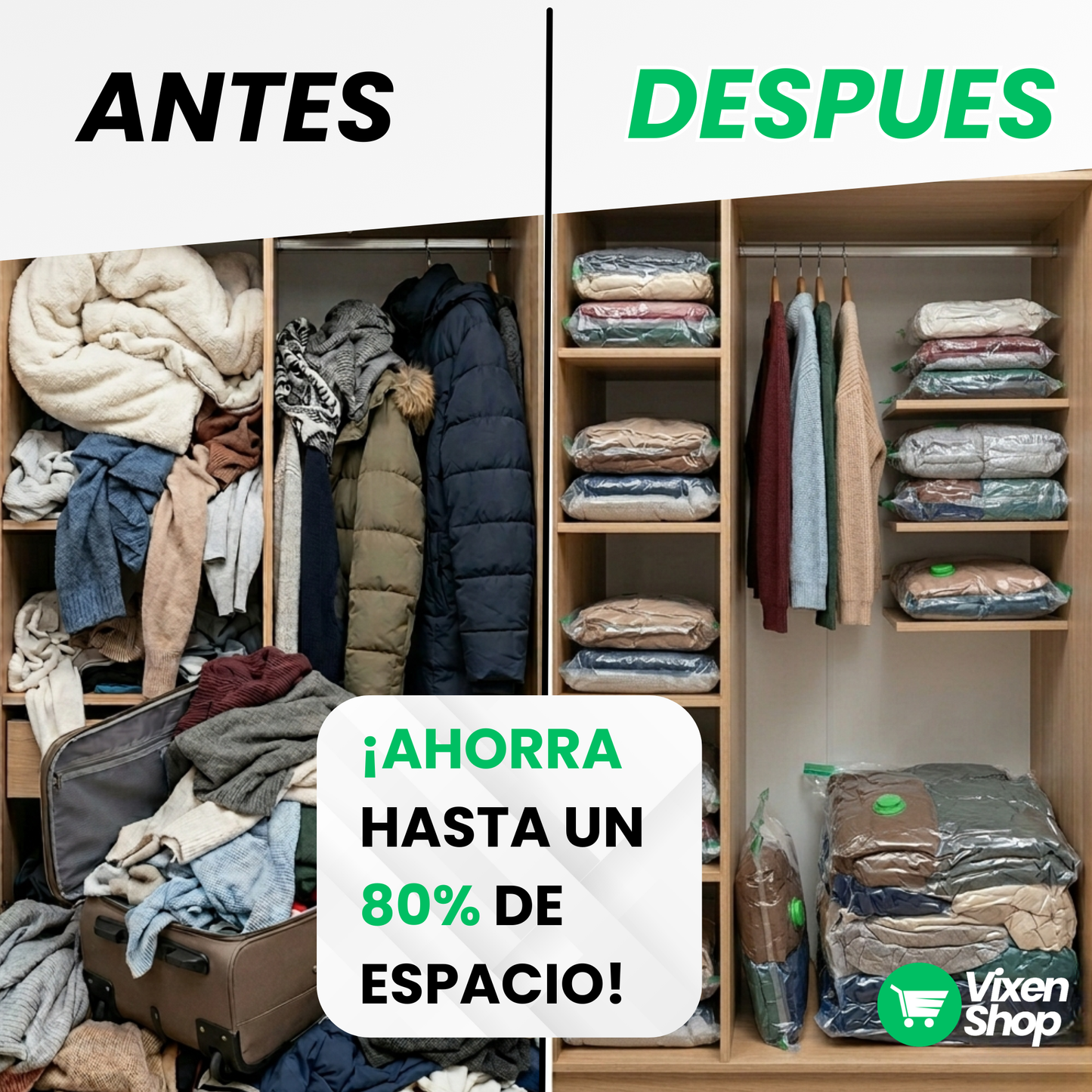 Pack Bolsas al Vacío + Inflador Manual - Hasta un 80% Ahorro de Espacio PRO